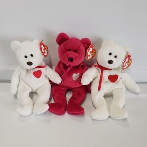 Vintage Ty Beanie Baby Valentines 3pc Bear Bundle